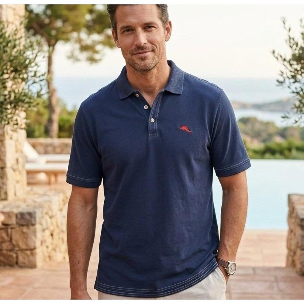 Tommy Bahama IslandZone Emmon Polo Shirt Navy Blue Contrast Stitch Men's XXXL